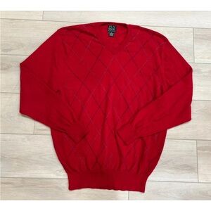 Jos A Bank Mens Executive Collection size XL Red Lambs Wool Blend Vneck Sweater